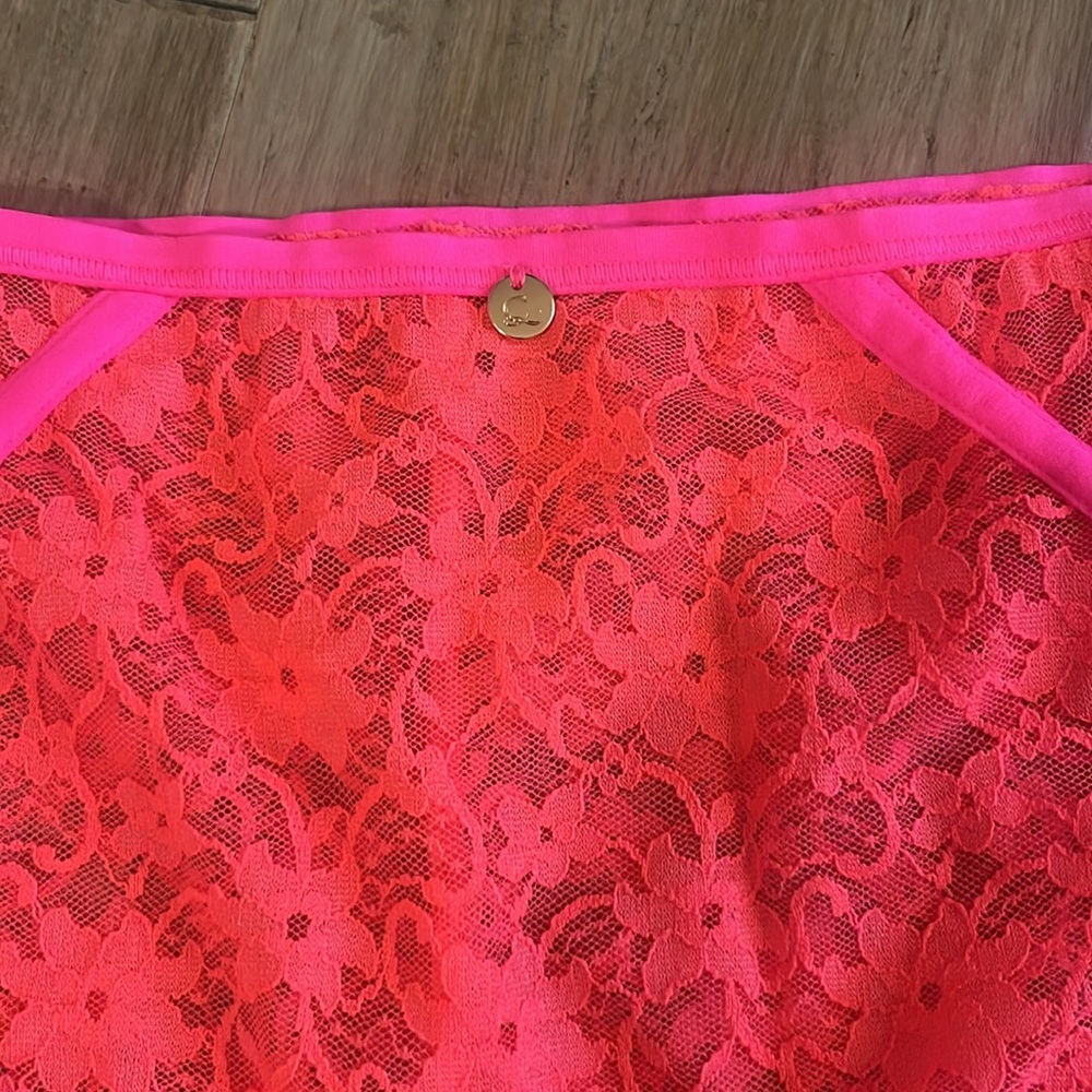 NWT Cacique Neon Pink Lace Mid Waist Cheeky Panties 26/28 Underwear - Picture 3 of 5